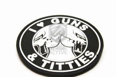 Нашивка PVC/ПВХ с велкро "I LOVE GUNS & TITTIES"размер d80 Black/White