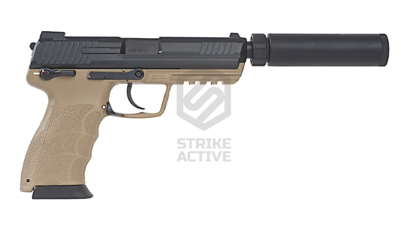 Пистолет пневм. HK45 Tactical GBB (пластик.модератор) Black/Tan (Tokyo Marui )