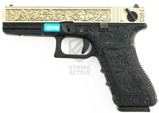 Пистолет пневм WE-G002BOX-FP  GLOCK-18 gen3 авт, металл слайд, под бронзу с гравировкой  (WE)