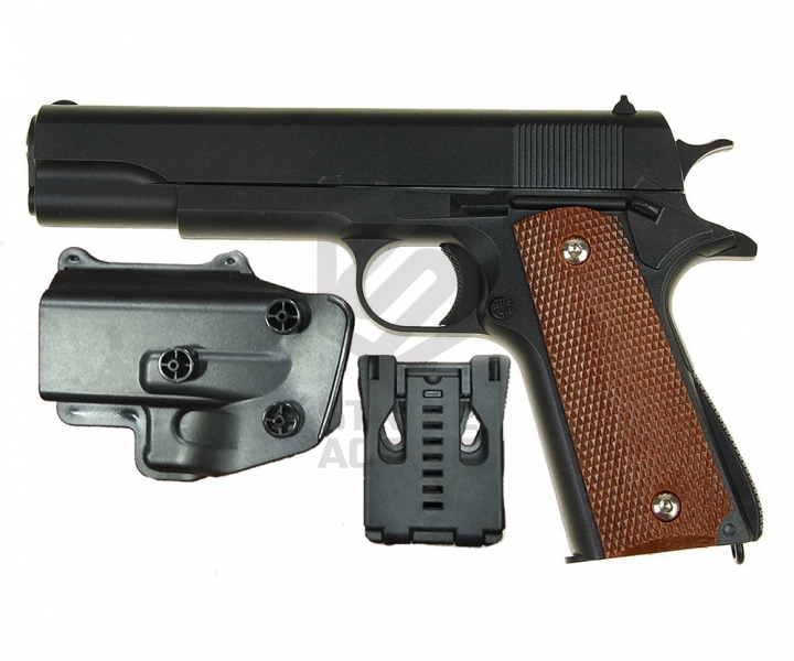 Пистолет пневм COLT1911 Classic black с кобурой G.13+ SPRING  (Galaxy)