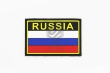 Нашивка из ПВХ / PVC с велкро "Флаг России" с надписью RUSSIA  размер 80х53 Black